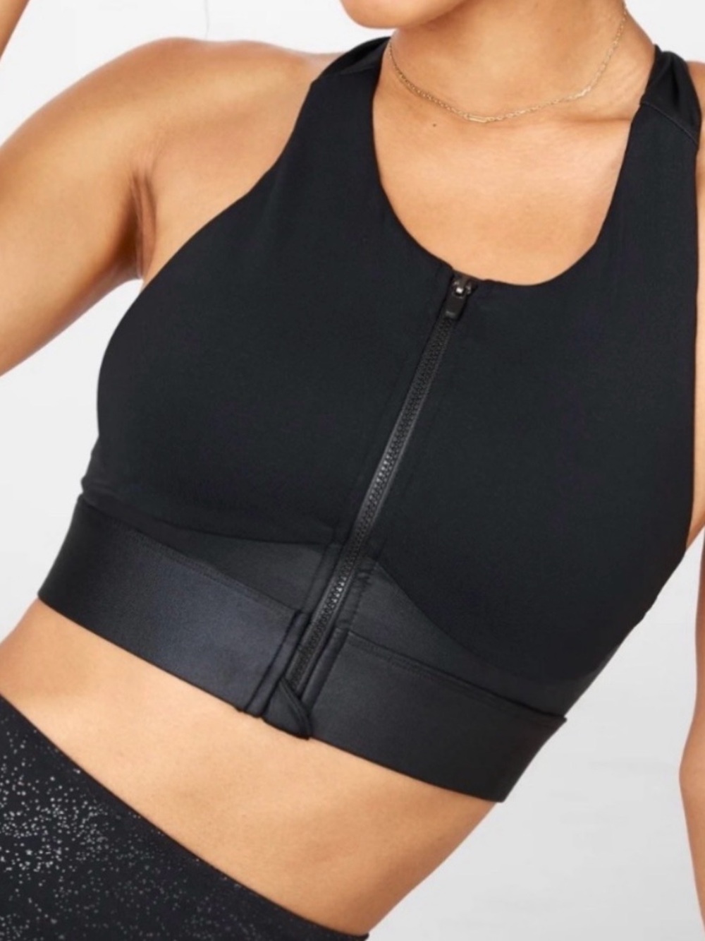 Fabletics High-Impact No Bounce Front-Zip Sports Bra - Black Sz L